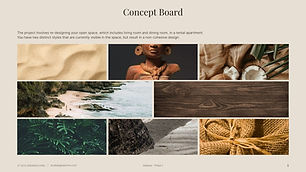 Concept board designed by Studio Bagnaschino, as part of an interior design presentation, with images of woods, sand, rattan, tropical forest, indonesian artwork