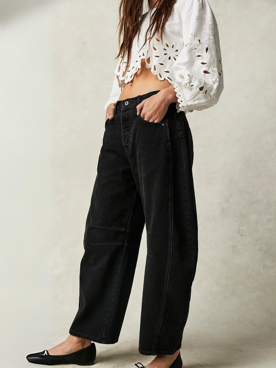 Thumbnail: Barrel Leg Jeans in Black or Light Denim