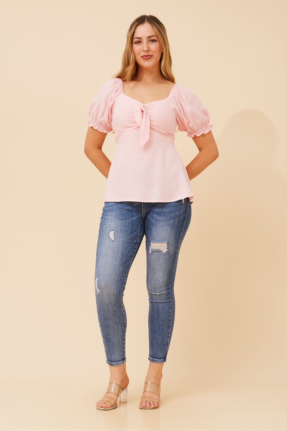 Thumbnail: Short Sleeve Top with Front Knot in Pink, Black or White