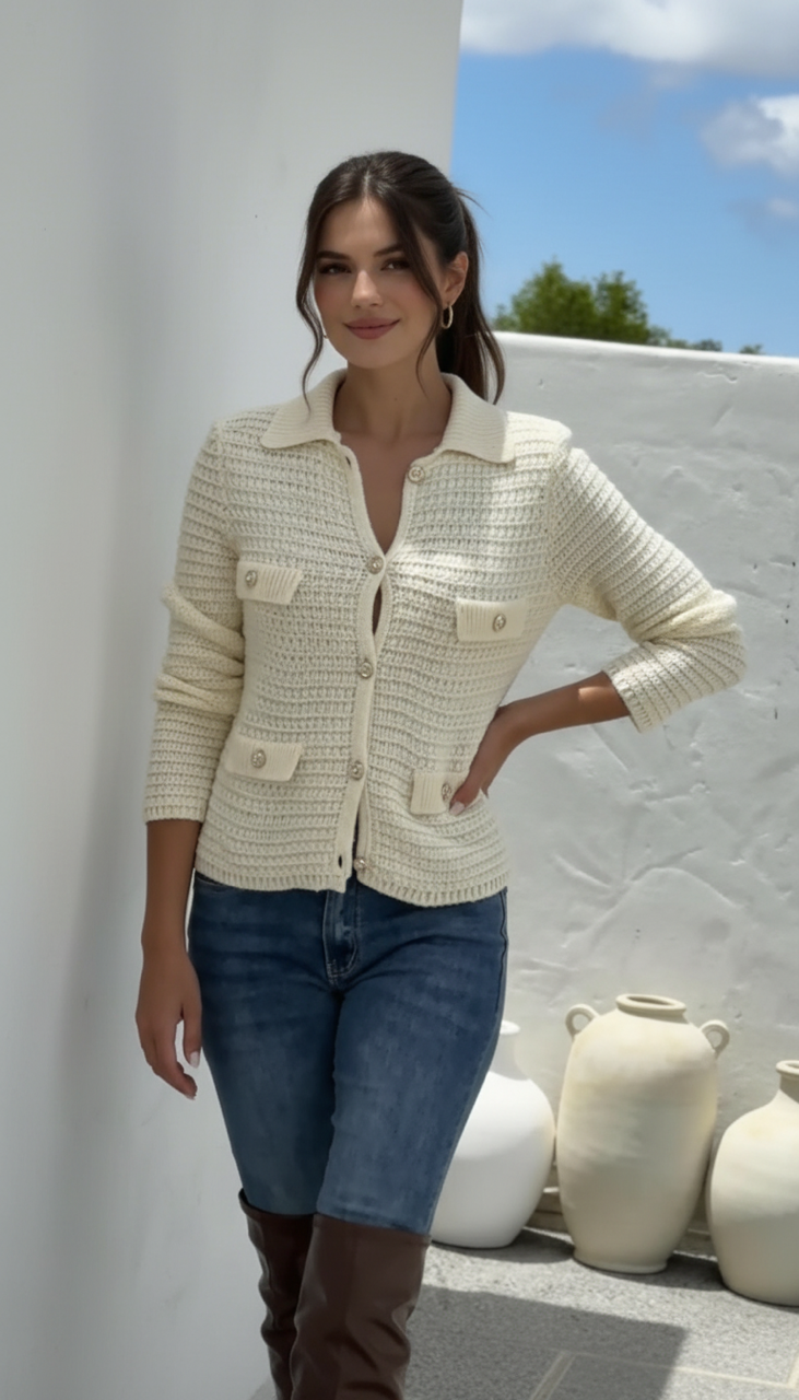 Thumbnail: Gold Button Detail Pocket Knit Cardi
