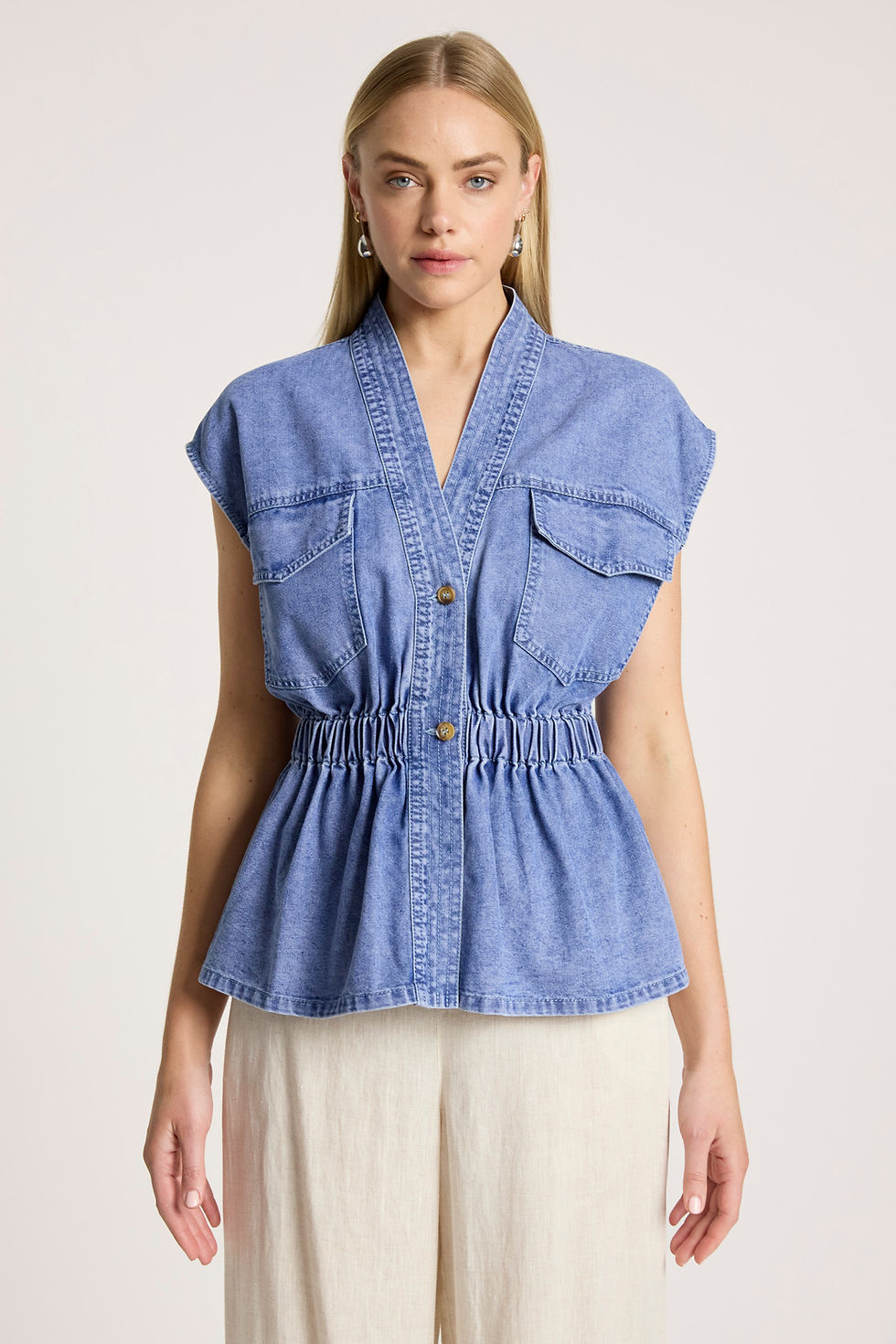 Bodhi Denim Vest in Olive or Blue by Eb & Ive