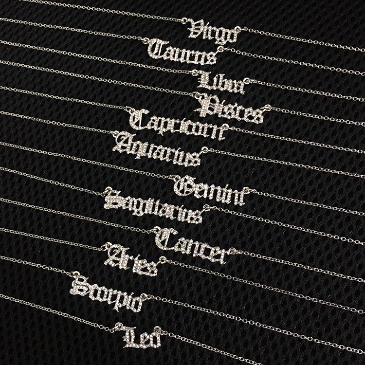 縮圖：New Design Horoscope Zodiac Necklace Gold Plated Zodiac Diamond Necklace