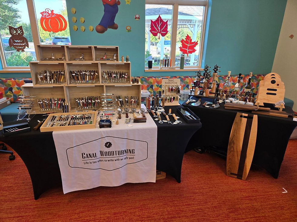 Patrick Klein is a local from Lockport that handcrafts a wide variety of woodturned pens, pepper towers, display and cutting boards and more.  They have been a part of the Lockport Makers Markets since the beginning.  Photo by Klein