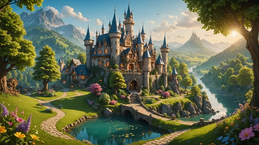Eye-level view of a vibrant fairy tale setting