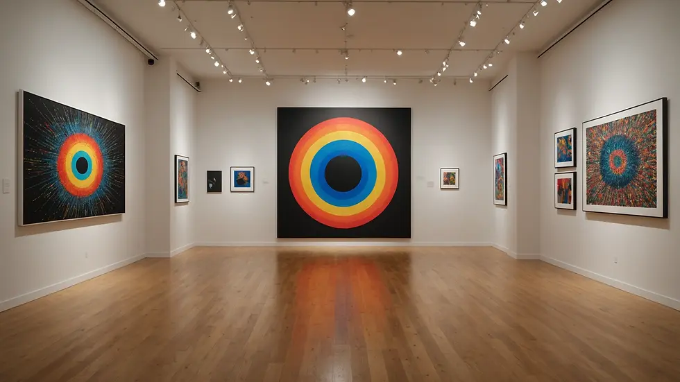 Eye-level view of an art installation in a spacious art gallery
