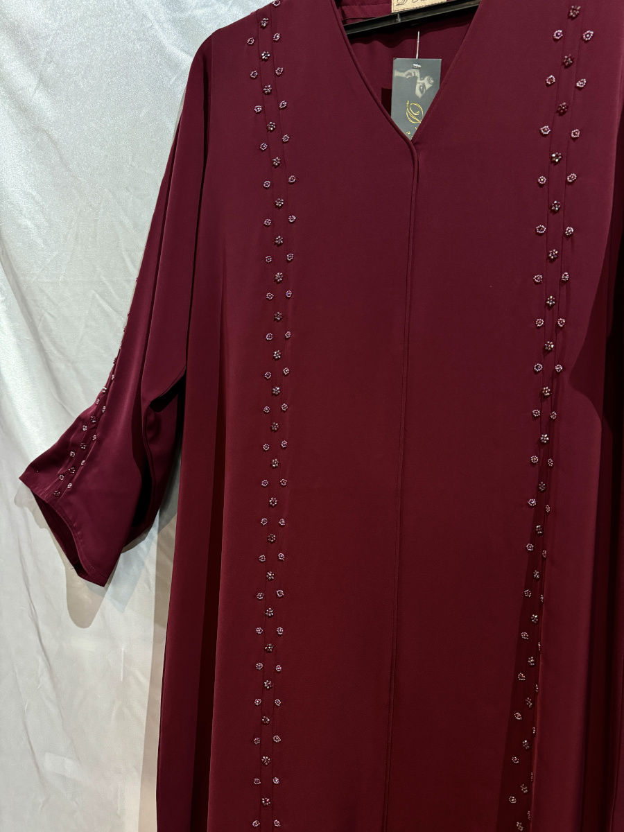 Thumbnail: Premium Hand-beaded Abaya Dark Red in Asma