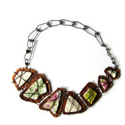 'All Things Break and All Things Can Be Mended' fold-formed copper metal and broken porcelain art jewelry created by art therapist Adrianne Nichol Snyder