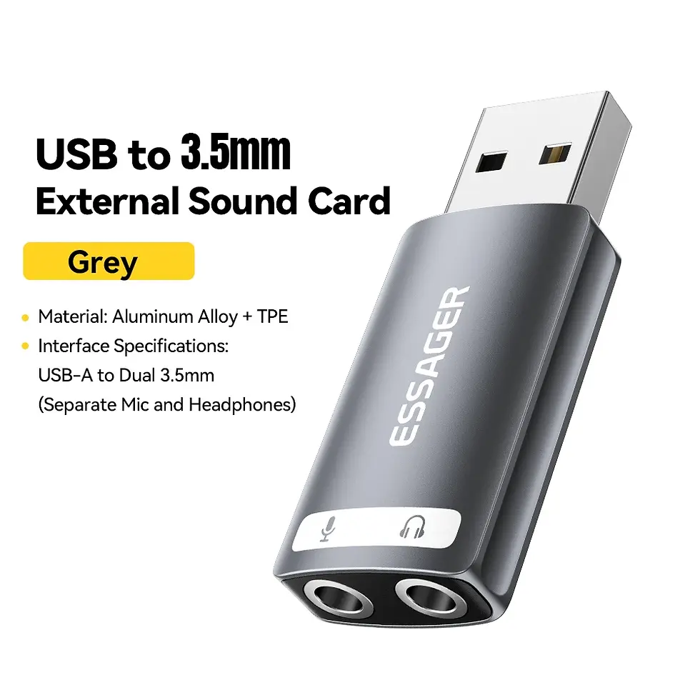 Thumbnail: Essager External USB Sound Card to 3.5mm Mic Headphone Jack Stereo Headset Audio