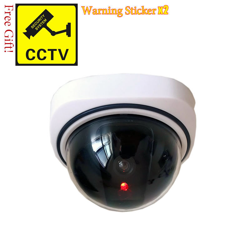 Creative Fake White Dome Camera Dummy CCTV Camera Flashing Red Led Power via