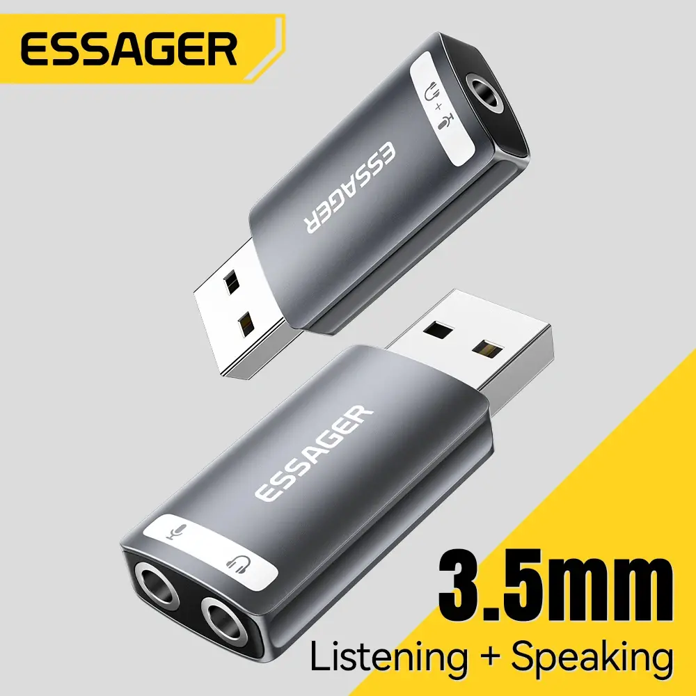 Essager External USB Sound Card to 3.5mm Mic Headphone Jack Stereo Headset Audio