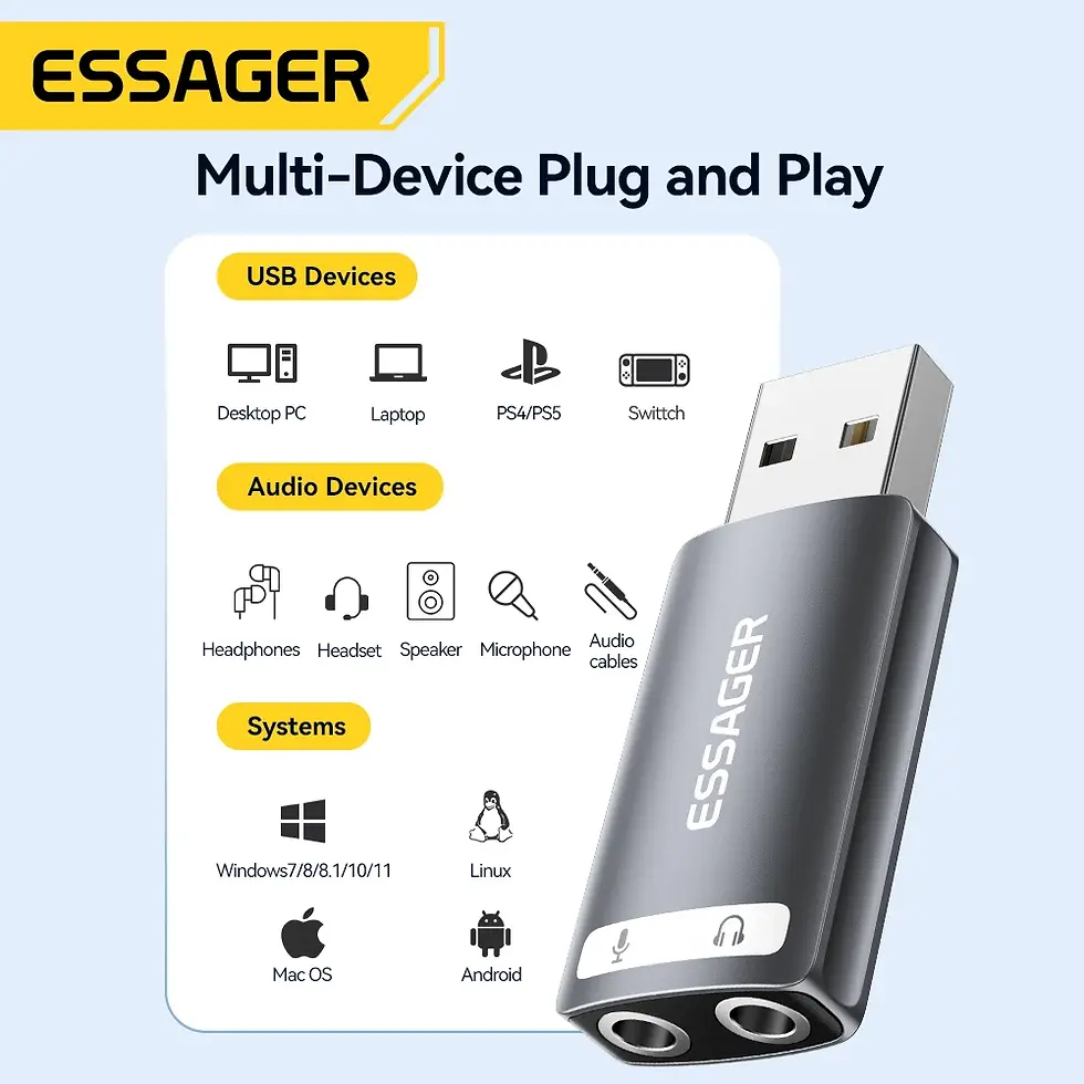 Thumbnail: Essager External USB Sound Card to 3.5mm Mic Headphone Jack Stereo Headset Audio
