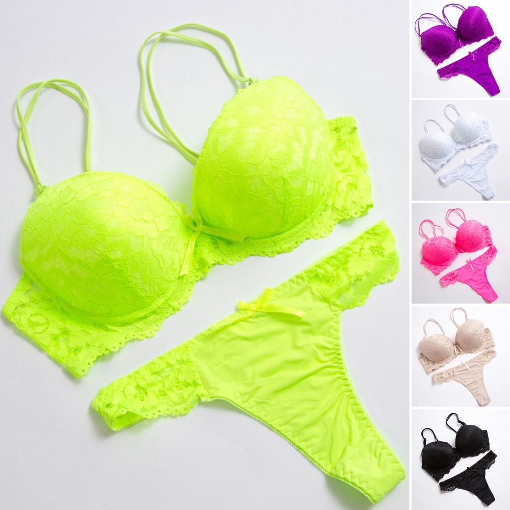 2 Pcs/Set Underwear Set High Stretch Solid Color Double Row Buckle Decorate Larg