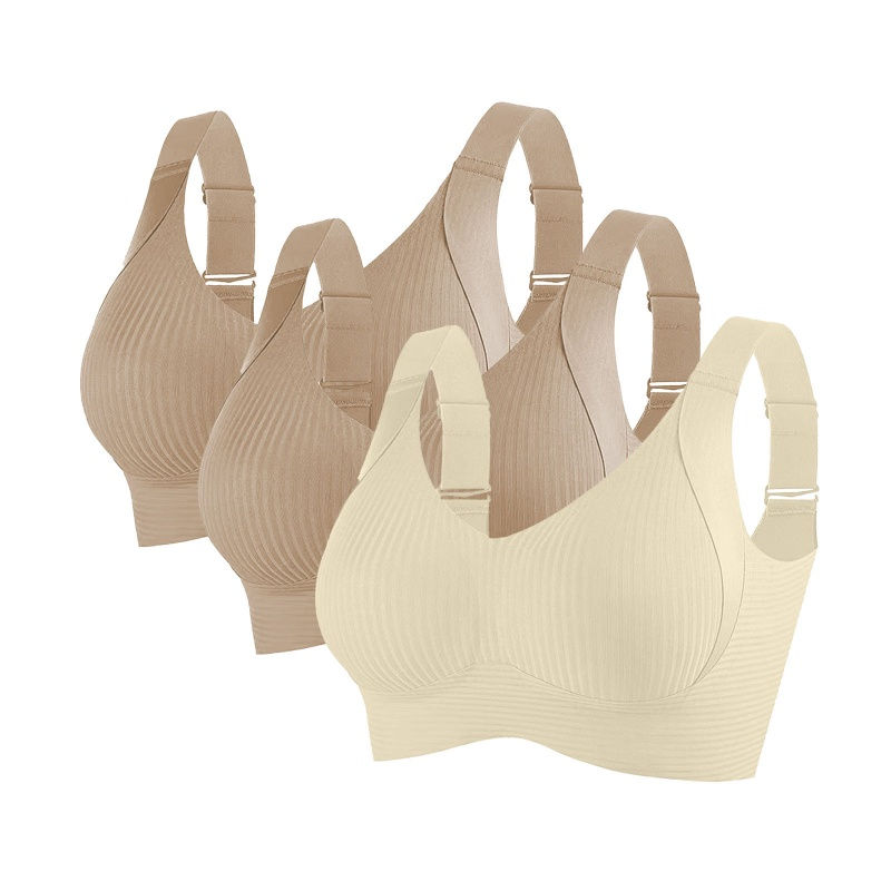 Thumbnail: 3Pcs/Set Women's Push-Up Bra Non-wire Lift Bra Seamless Underwear V-Neck Ribbed 
