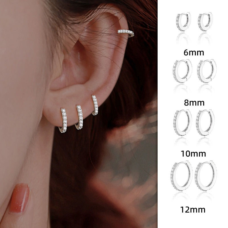 925 Sterling Silver Rhinestone Crystal Hoop Earrings for Women Girls Newest Luxu
