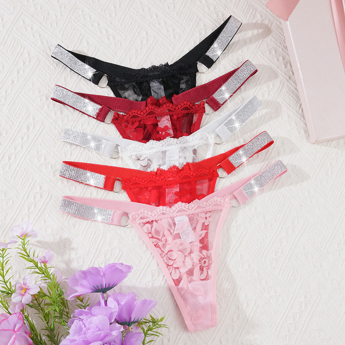 5pcs/pack Sexy Lace Women thongs Floral Elegant Sexy Lingerie Breathable Comfort