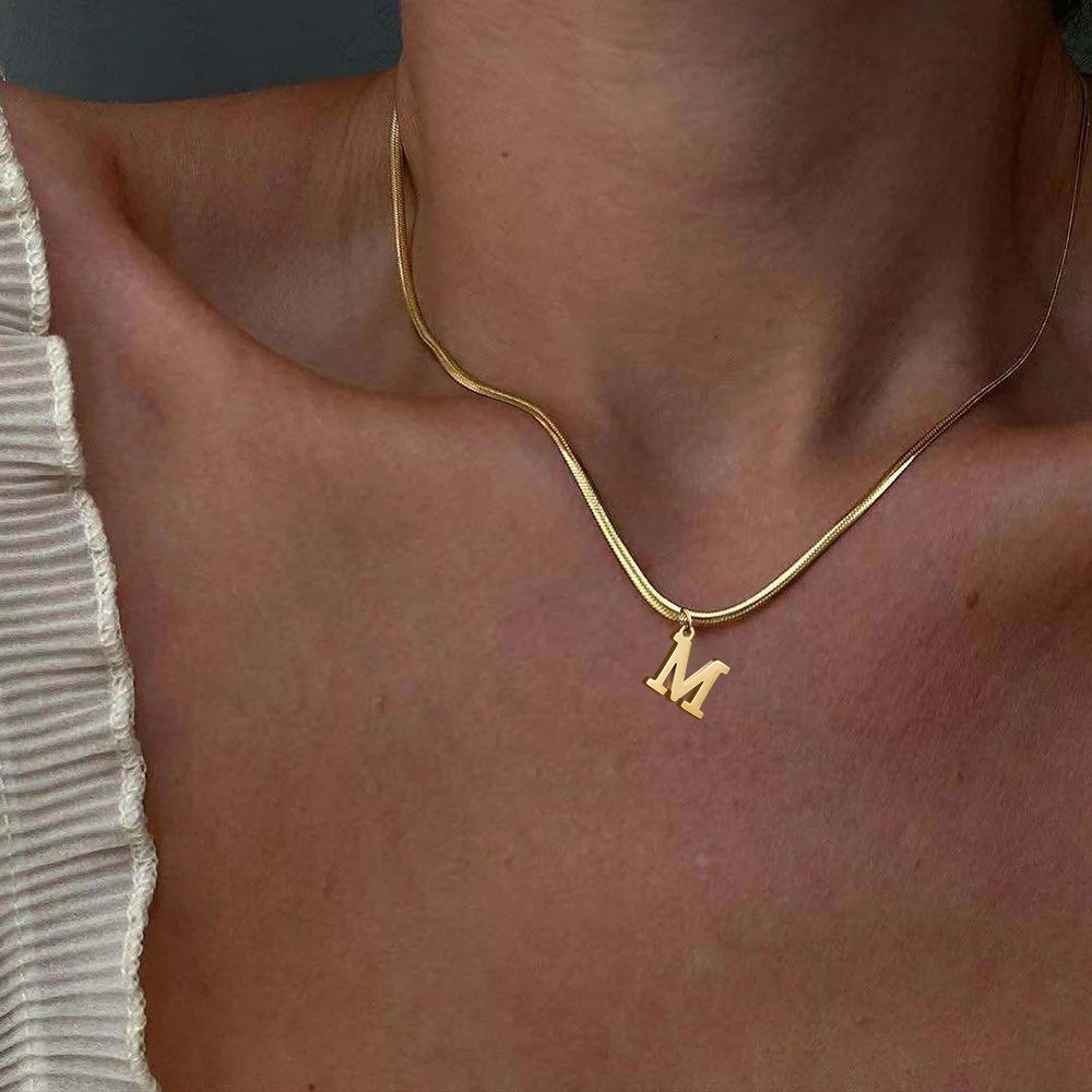 A-Z Alphabet Gold Plated Stainless Steel Pendant Necklace for Women Snake Chain