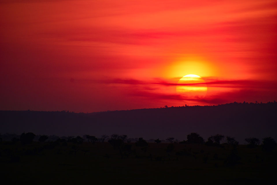 BRIGHT RED SUNSET IN THE SERENGETI