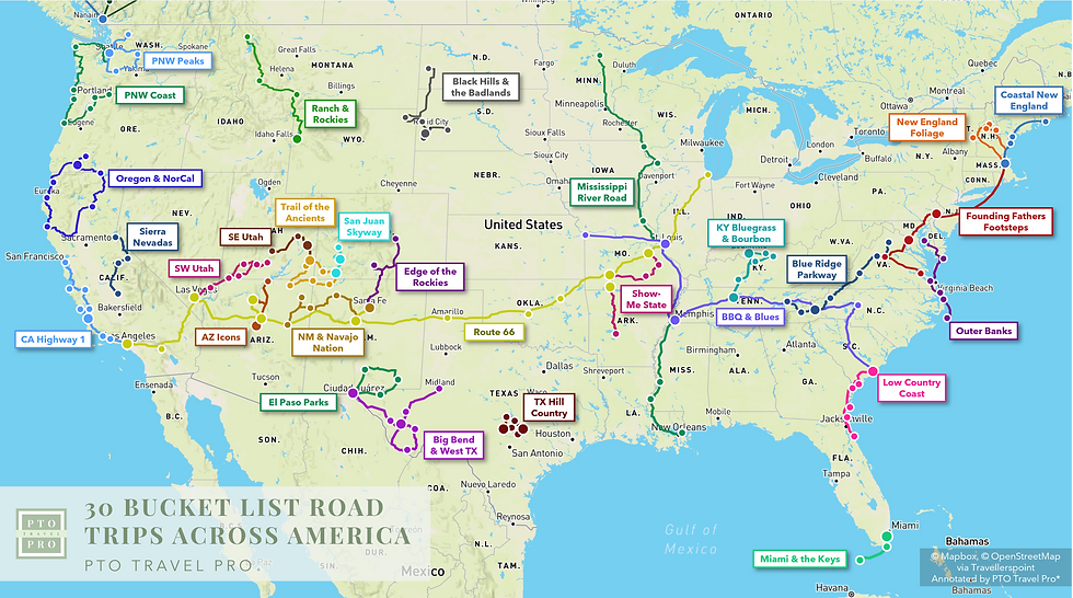 30 Bucket List Road Trips Across America by PTO Travel Pro