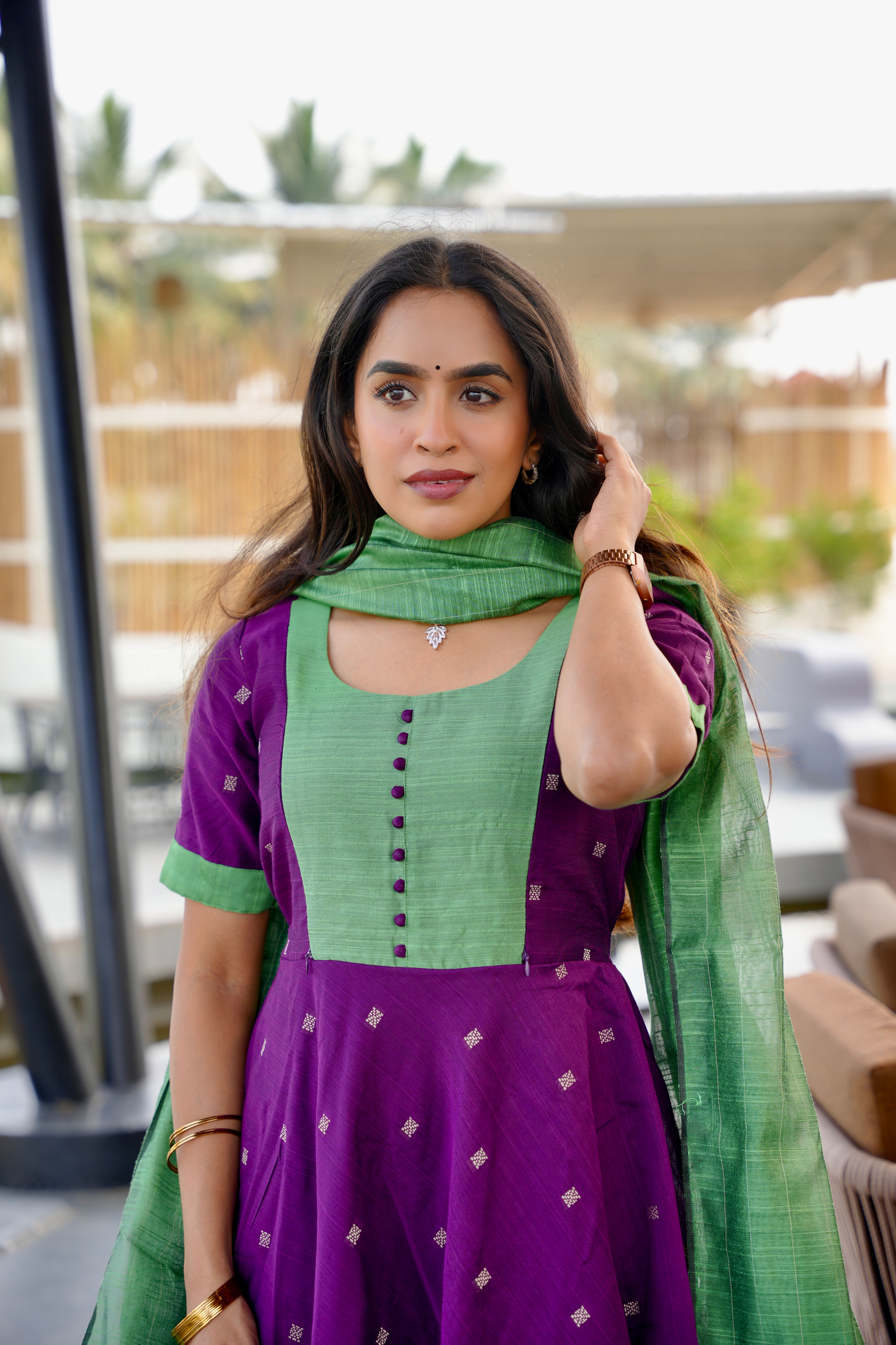 Thanuja  Raw Silk Anarkali with Duppatta  - Feeding 