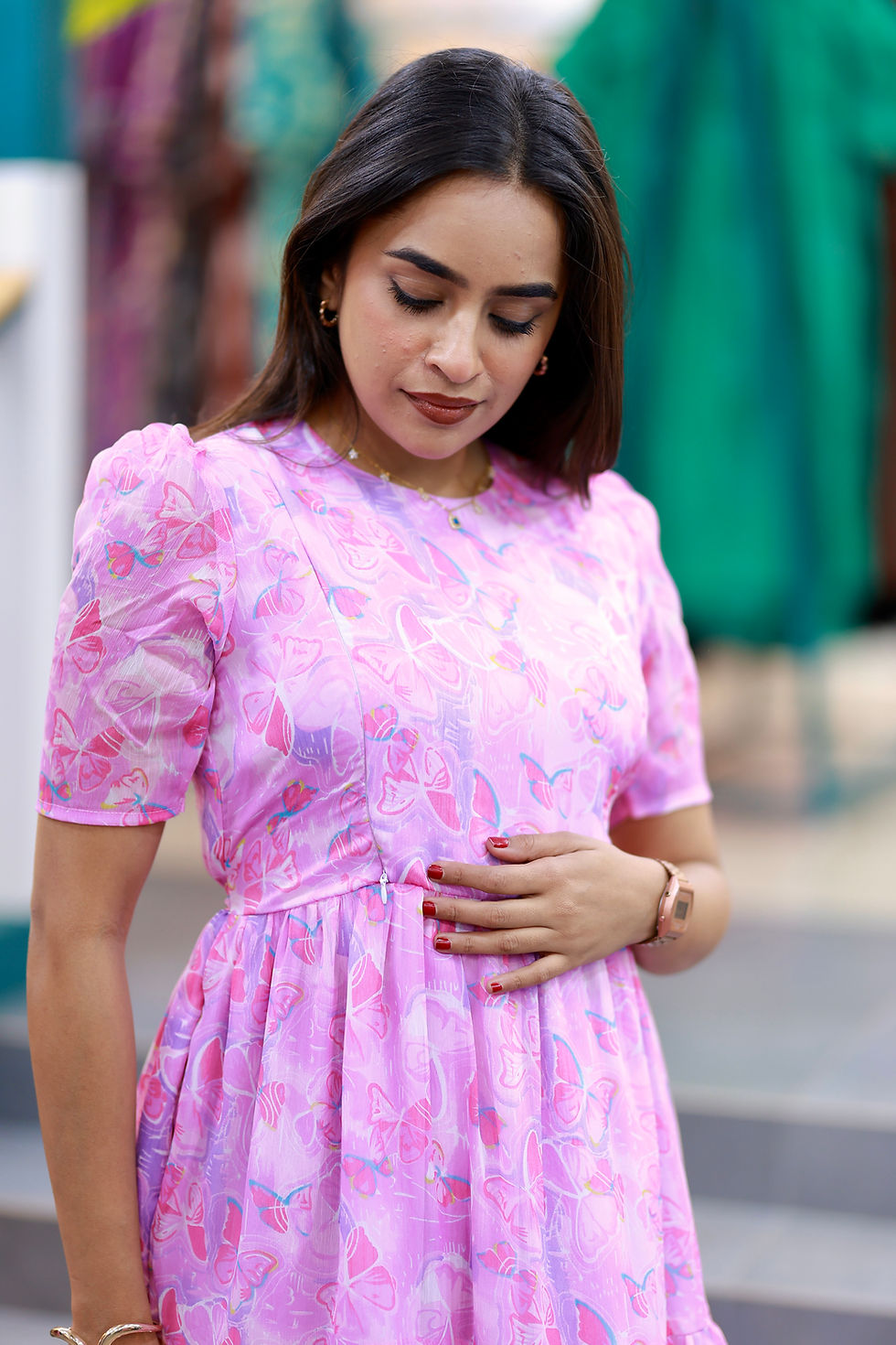 Thumbnail: Sangari georgette dress With Feeding Zip