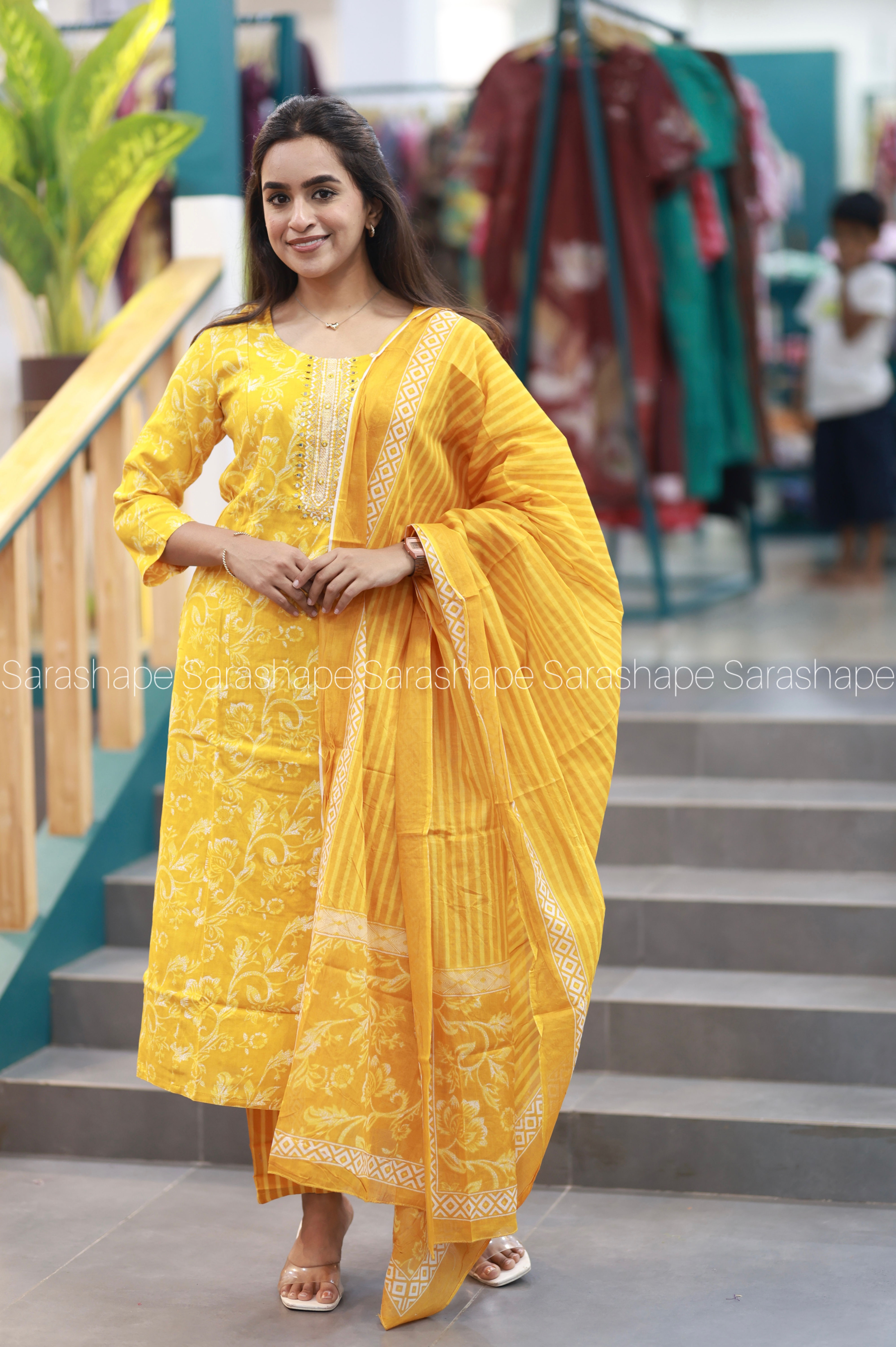 Yugathi premium cotton - Diwali FEEDING SALWAR ( TOP, PANT, DUPATTA) SET OF 3