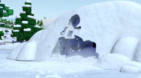 Hole in snow pile, after