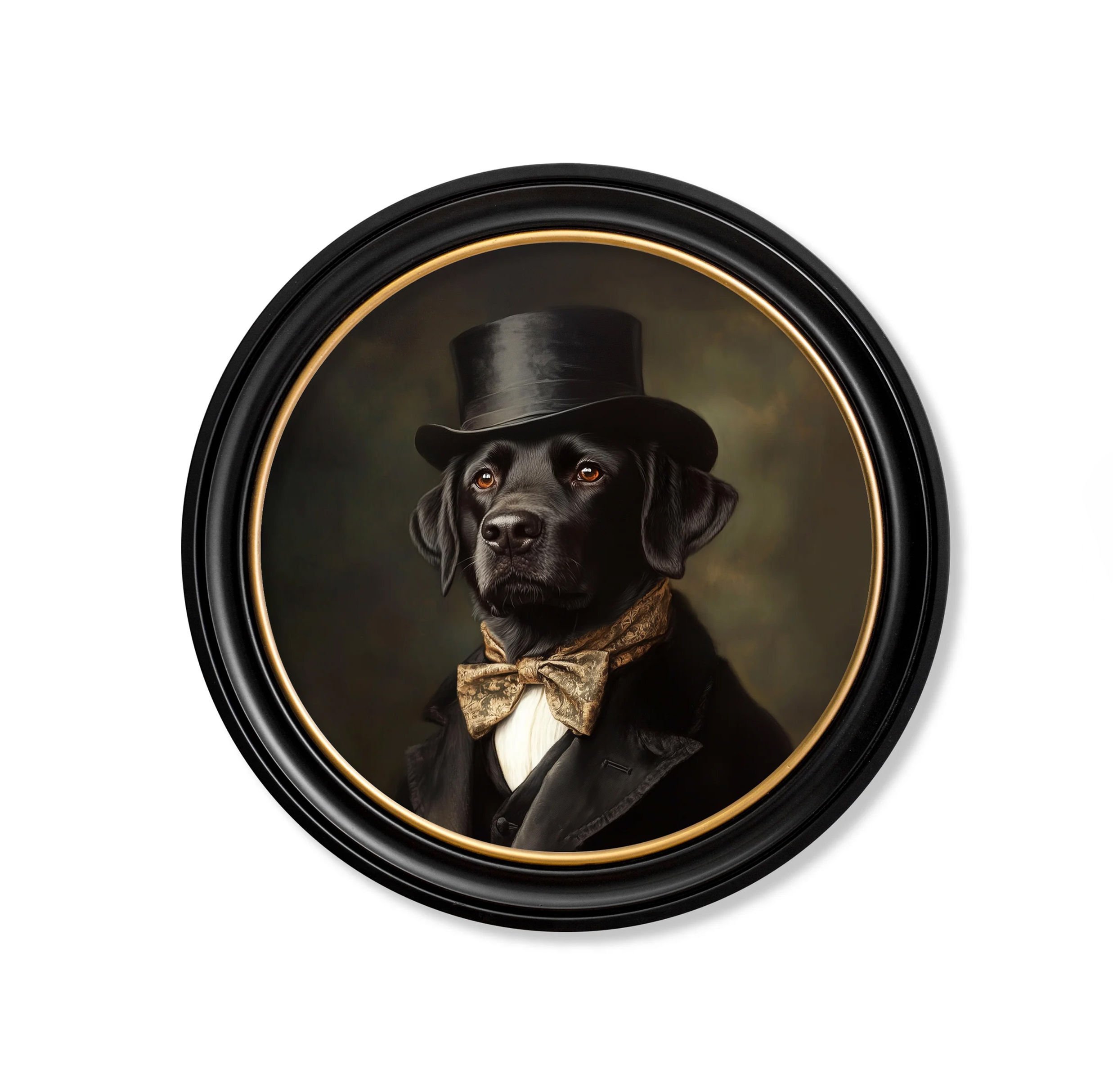 Black Labrador Circle Print // Lord Wagsalot // Black and Gold Round Frame