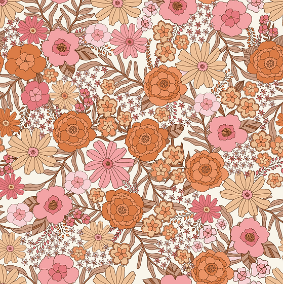 70s Style Orange, Pink and Brown Hippie Floral Pattern designed by Tayce Annette Henderson, That Little Sparrow