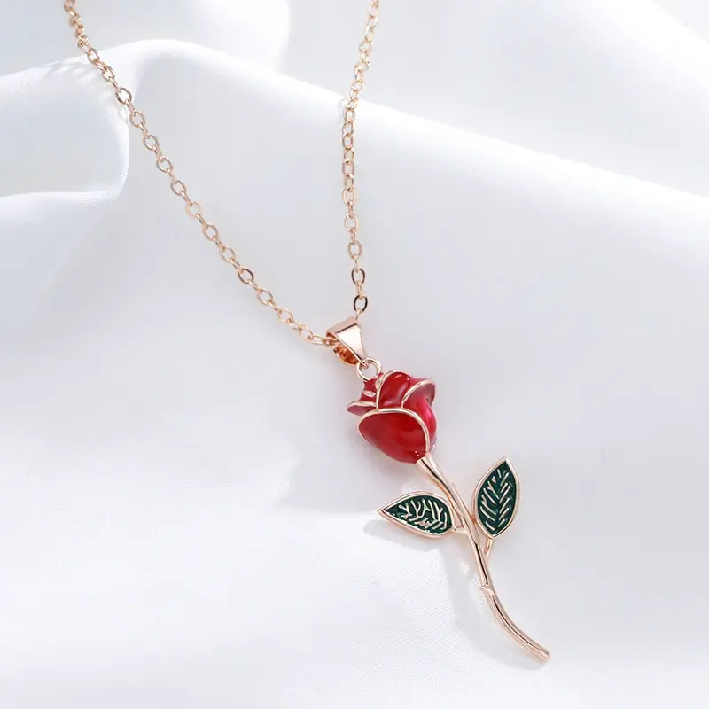 Enamel Rose Gold Pendant Necklace