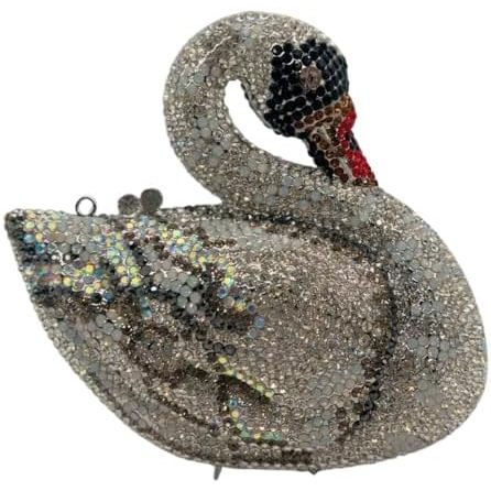 Women Swan Rhinestone Evening Bag Glitter Crystal Clutch Purse Elegant Handbag f