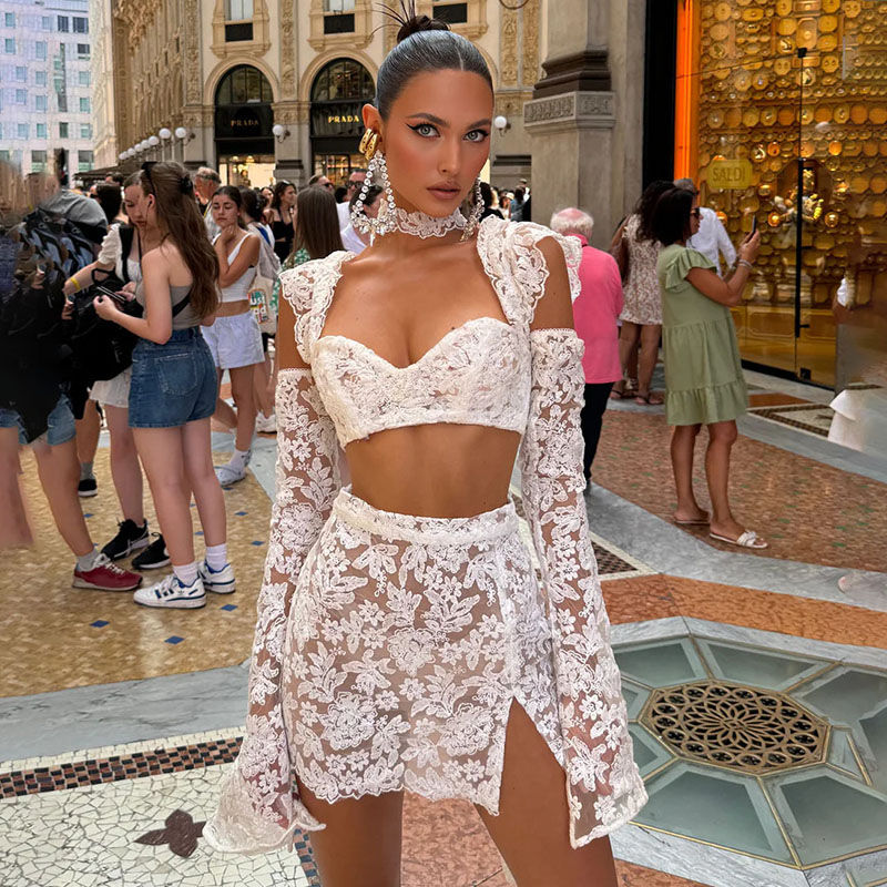White Lace Mini Skirt Set 2 Pieces