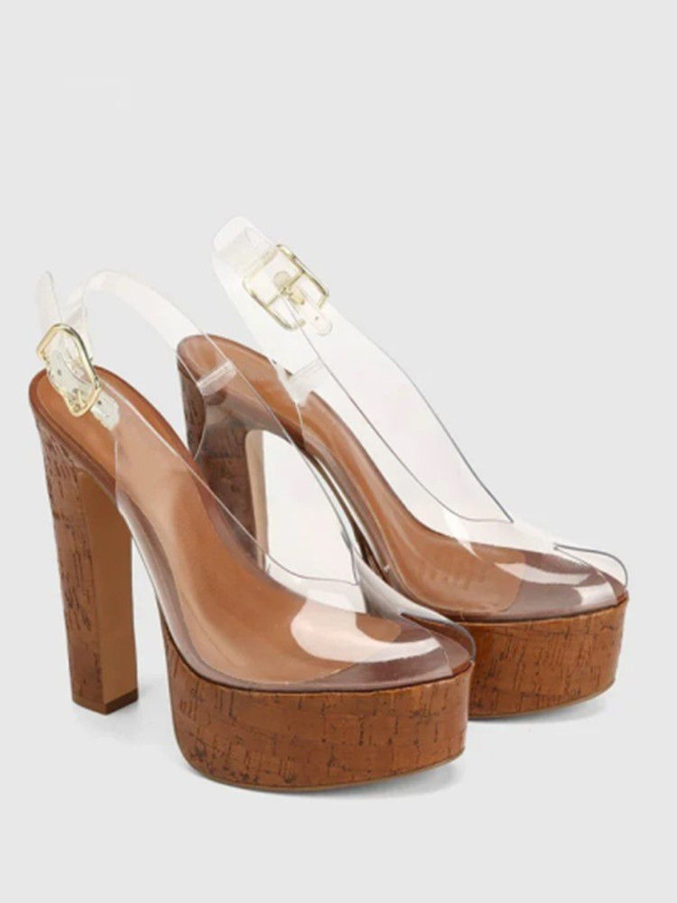 Transparent thick soled high-heeled Cork Sandals