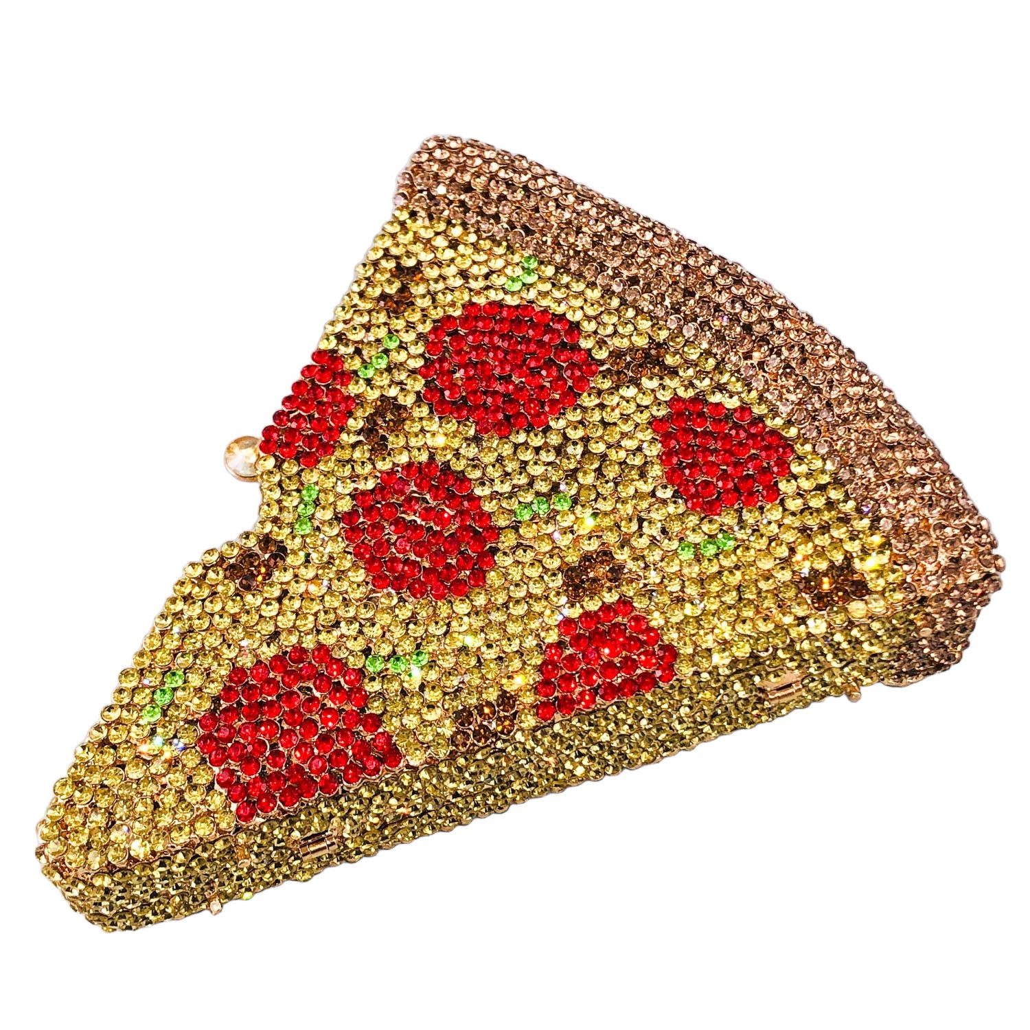 Boutique De FGG Novelty Designs Pizza Crystal Clutch Purse Women Metal Minaudier