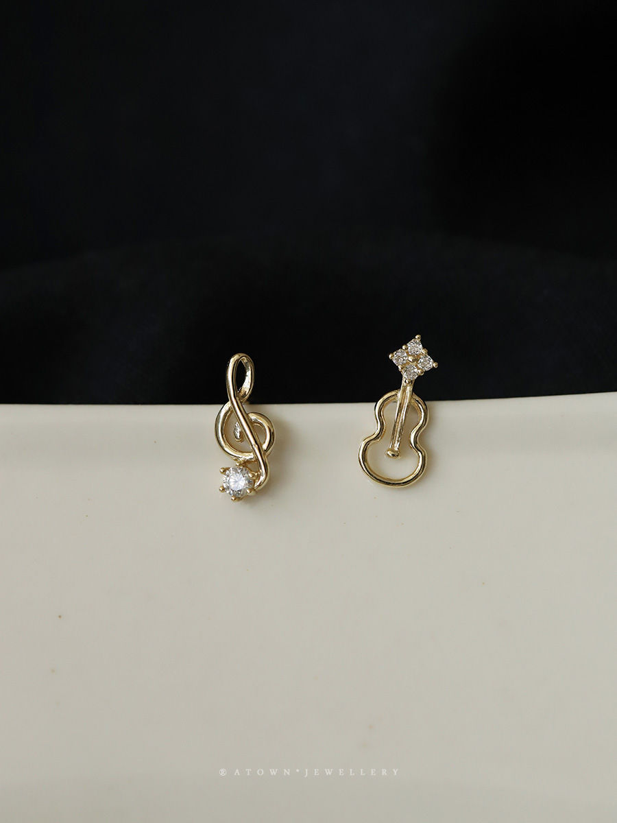 Sterling Silver Violin Musical Note Stud Earrings