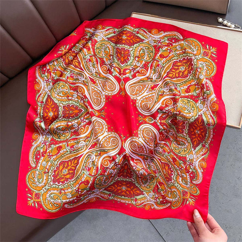70cm Square Lemon Print Yellow Square Silk Scarf Casual Elegant Thin Breathable
