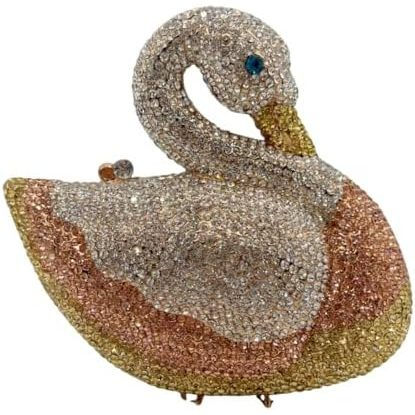 Women Swan Rhinestone Evening Bag Glitter Crystal Clutch Purse Elegant Handbag f
