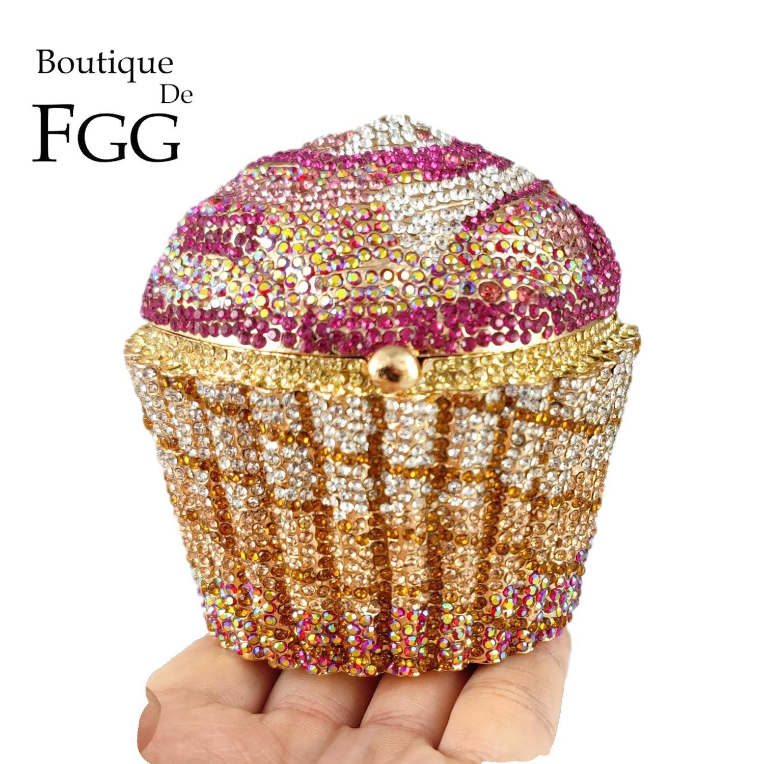 Boutique De FGG Women Mini Cupcake Rhinestone Clutch Purse Crystal Clutch Evenin
