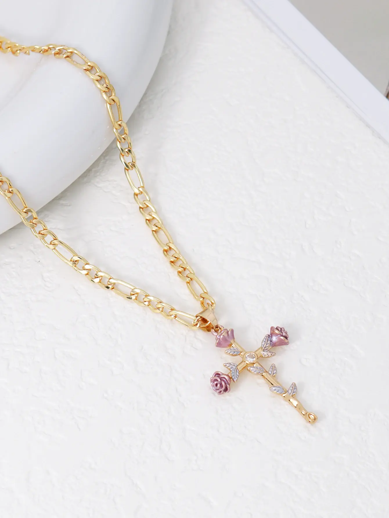 Rose Cross Pendant Necklace