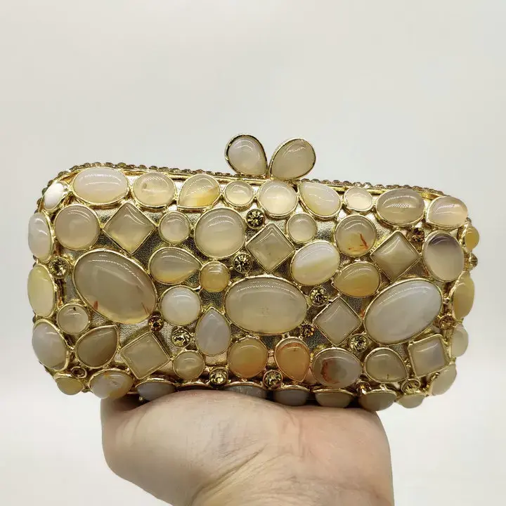 Boutique De FGG Turquoise Synthetic Agate Stone Evening Bags and Clutches for Wo