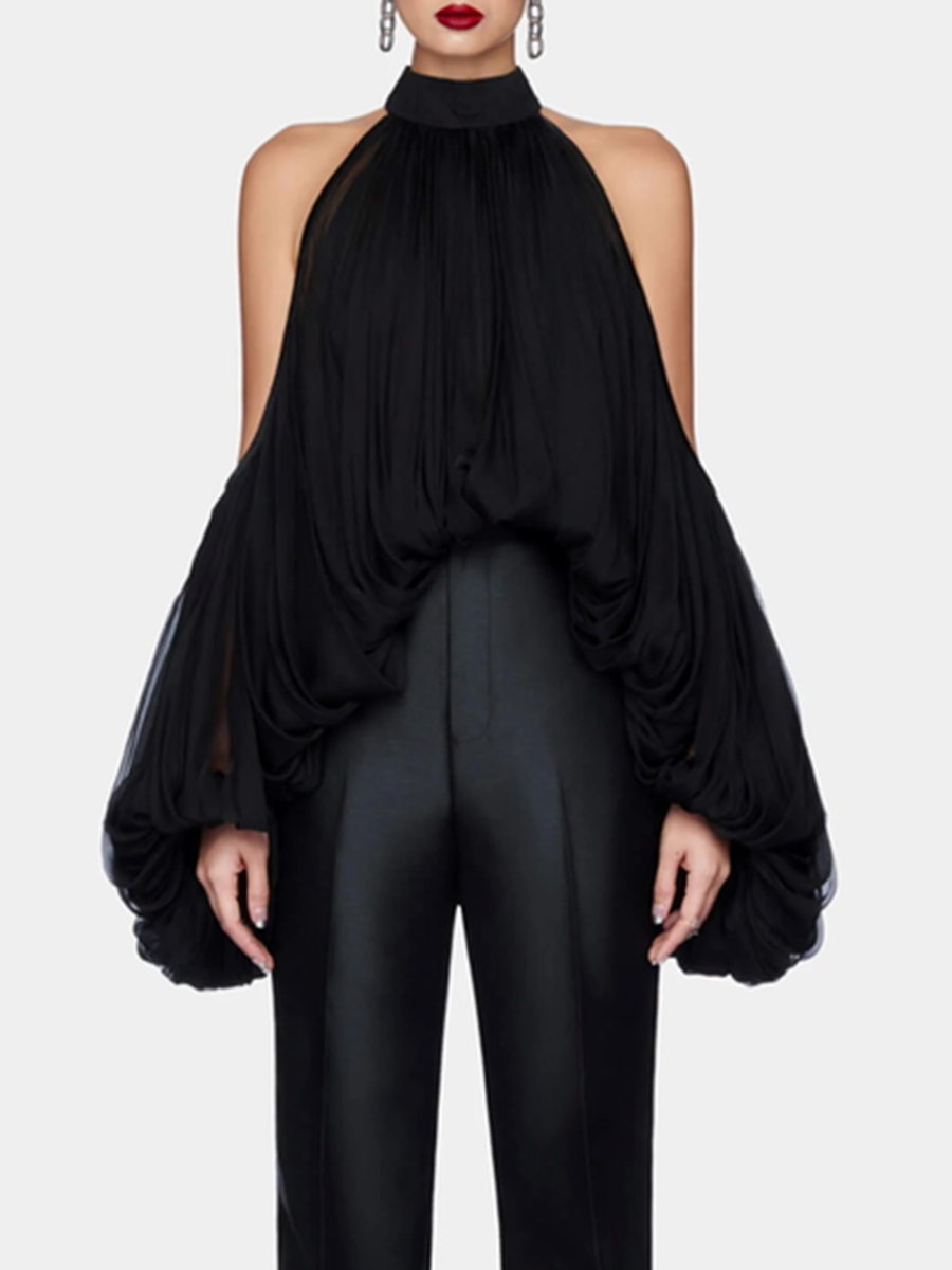 TWOTWINSTYLE Solid Loose Casual Blouses For Women O Neck Sleeveless Temperament