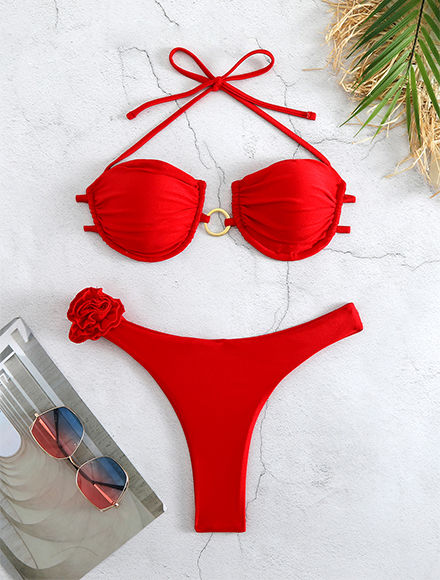 2025 Trendy Swimwear – Chic Vintage-Inspired Bikini with Pastel Flowers Perfec