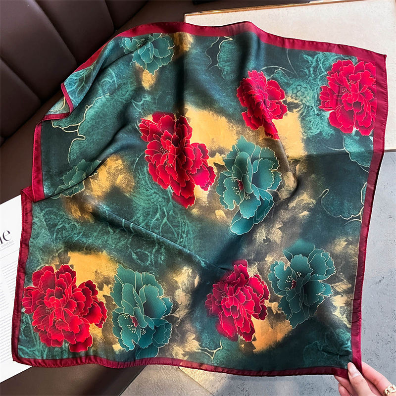 70cm Square Lemon Print Yellow Square Silk Scarf Casual Elegant Thin Breathable