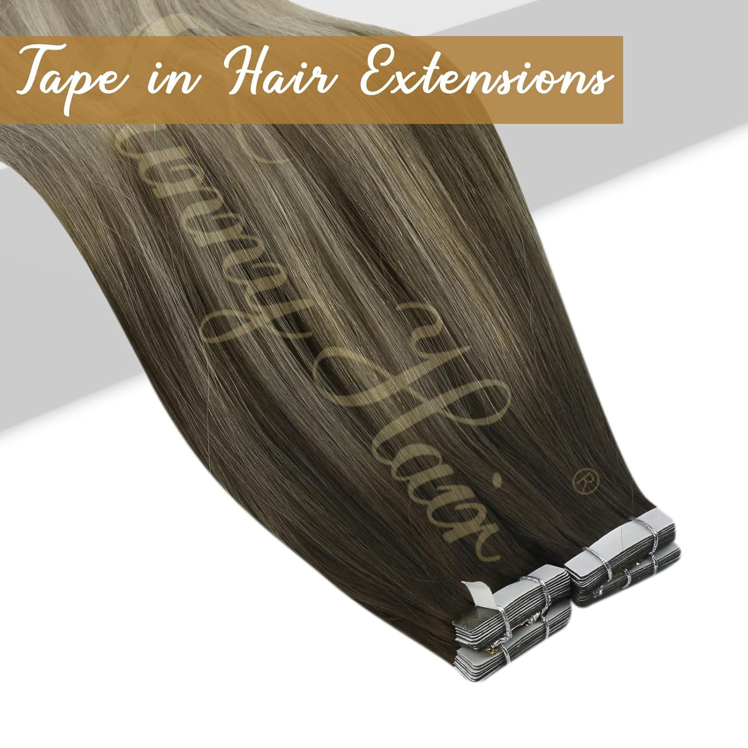 Tape in Balayage Color 100% Real Human Hair Straight Seamless Extensions