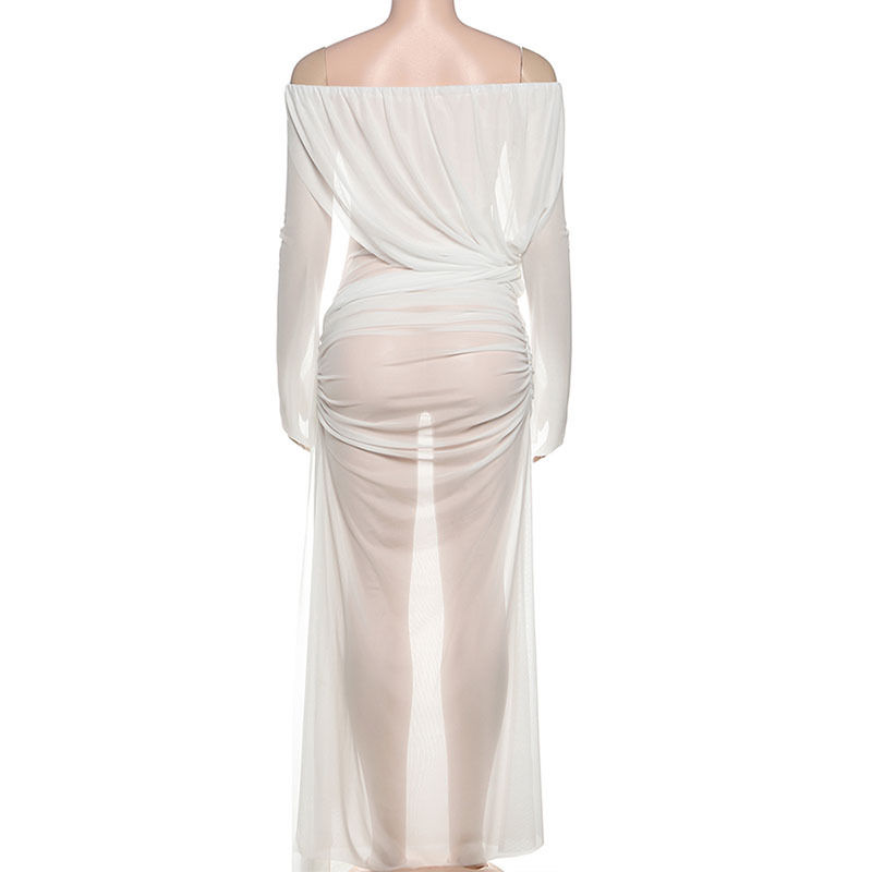 Transparent Off The Shoulder Draped Dress