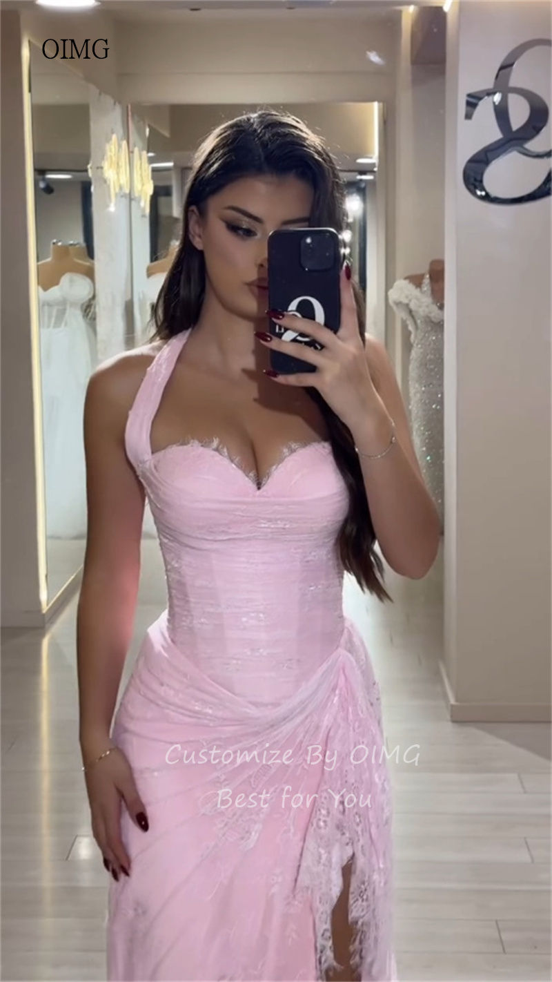 Lace Halter Mermaid Formal Gowns