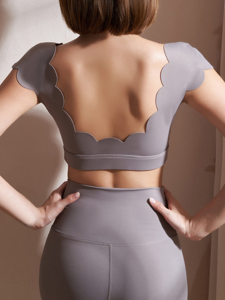 Fashion Short Sleeve Sports Tops for Women Gym Top with Chest Pads Beauty Back P