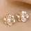 Thumbnail: Pearl Crystal Fritillary Flower Stud Earrings