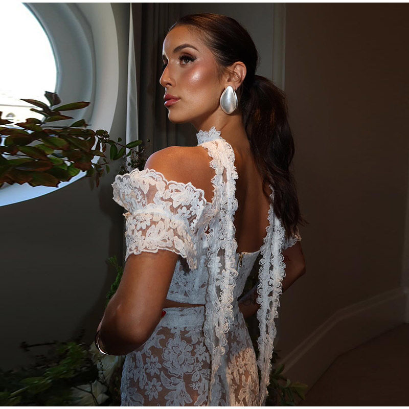 White Lace Mini Skirt Set 2 Pieces