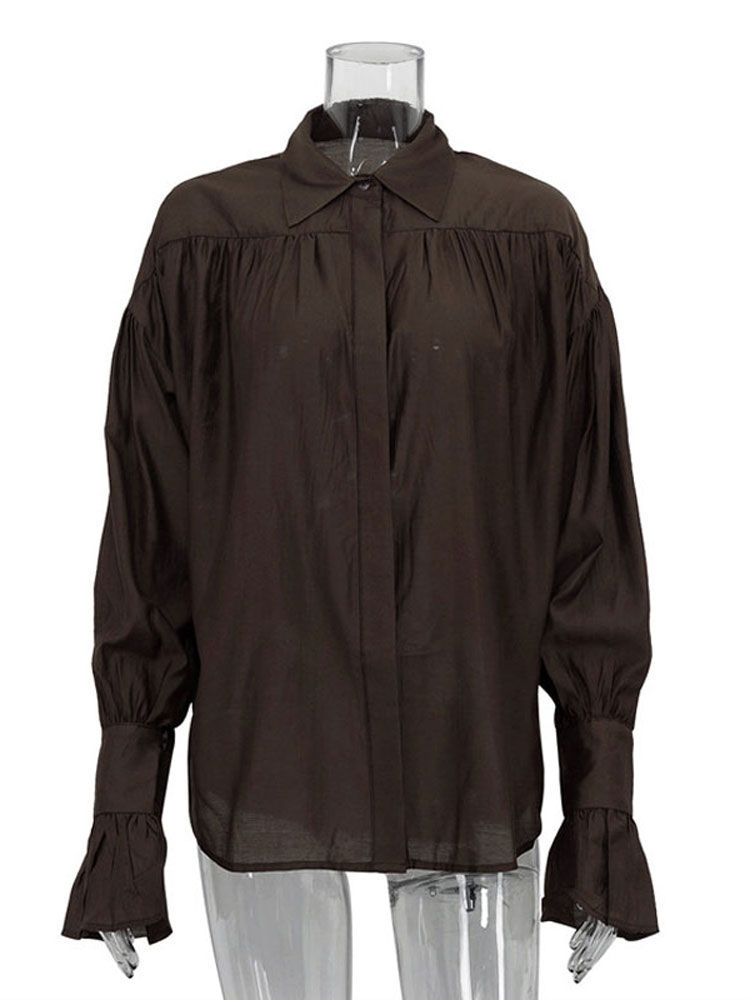 Tossy Casual Loose See-Through Shirts Women's Autumn Lapel Long Sleeve Patchwork