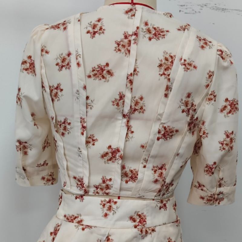 Fashion Women's Printed Cropped Shirts Chiffon Skirt Sets Pleated Puff Sleeve To